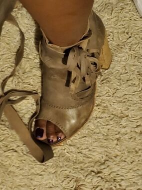 Free People Taupe Open-Toe Lace-Up Heeled Booties
